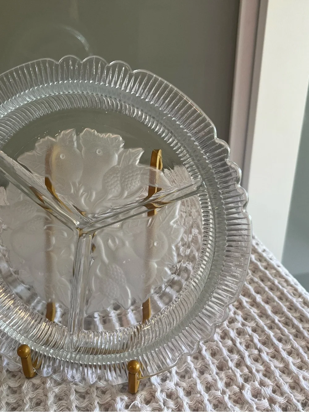 Vintage Imperial Glass Intaglio Fruit 3- Section Relish Dishes - Set of 2 532